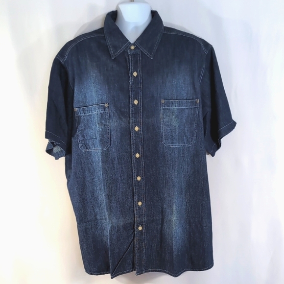 NWT Liberty Blues Jeans Co. Blue Denim Button Down Short Sleeve Shirt Men's 2XL - Picture 1 of 8